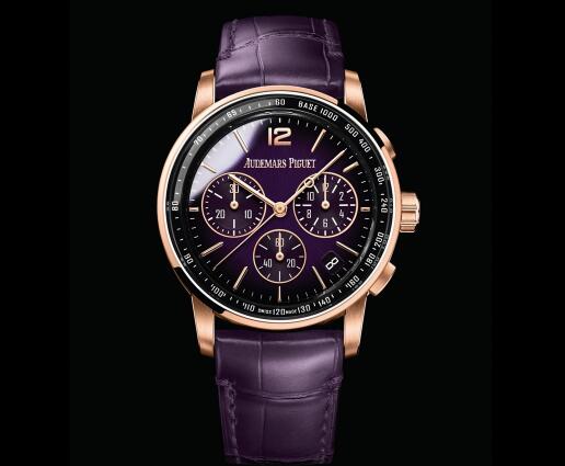 The purple dial of this best copy Audemars Piguet Code 11.59 more charming. 